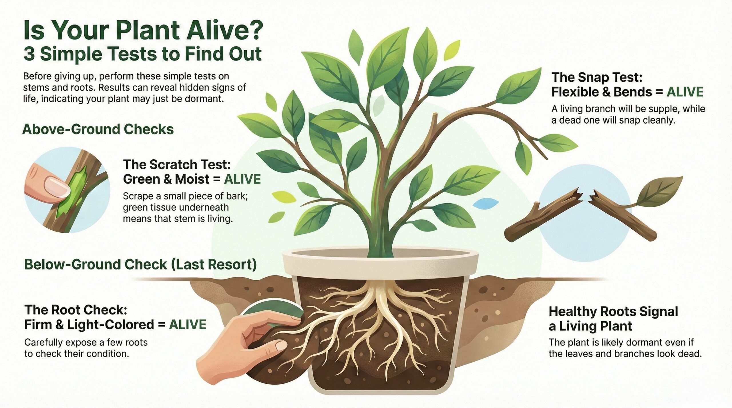 Testing plant stems for signs of life after freeze damage